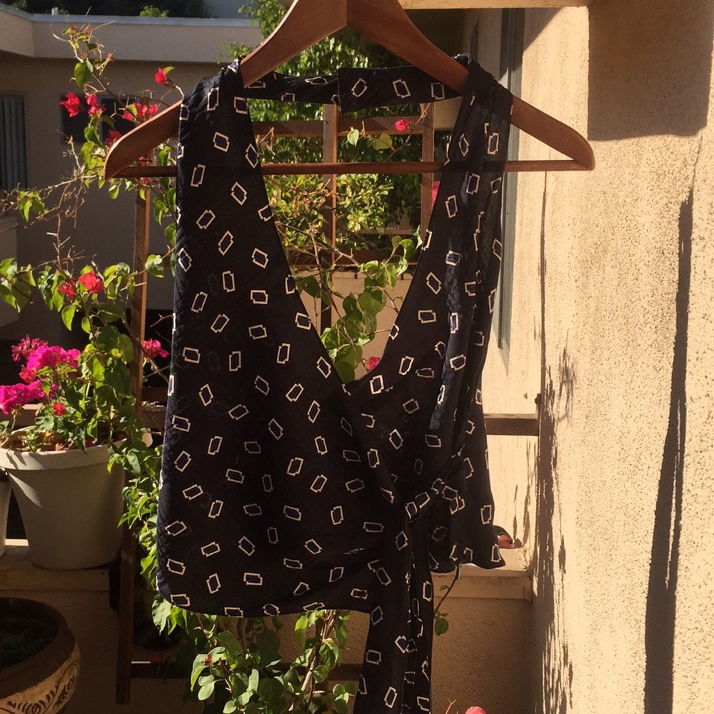 RL BLACK LABEL navy blue print silk halter top